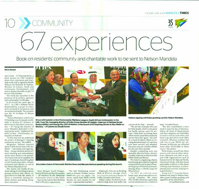 Khaleej Times- 67 inspiring stories